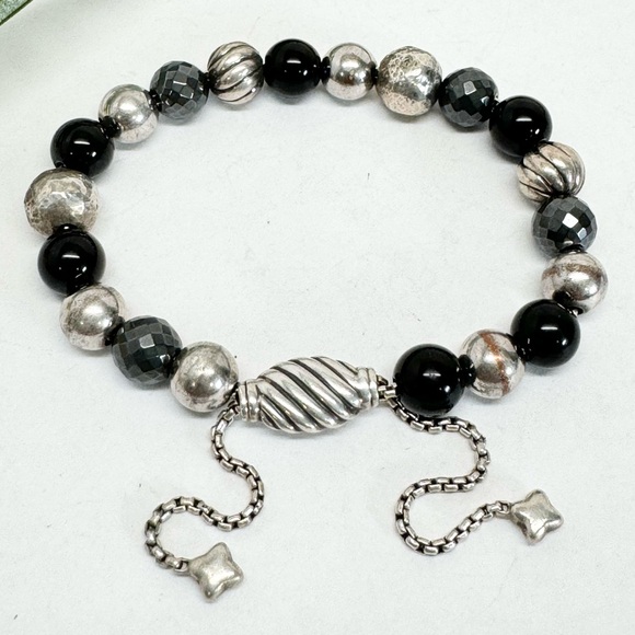 David Yurman .925 Elements 8mm Black Onyx Hematite Bead Bracelet